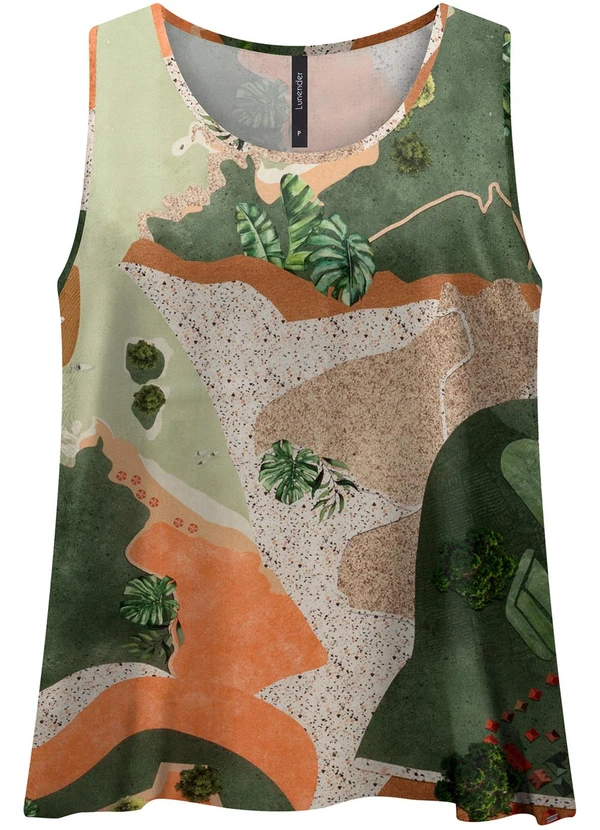 Lunender - Blusa Regata Estampada com Decote Redondo Verde