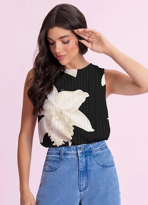 Angel - Blusa Regata Estampada Preto - ANGEL