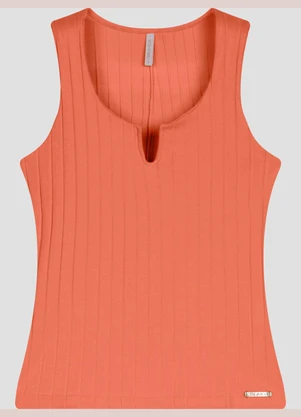 Cereja Rosa - Blusa Regata Feminina em Cotton Canelado Laranja - CEREJA ROSA