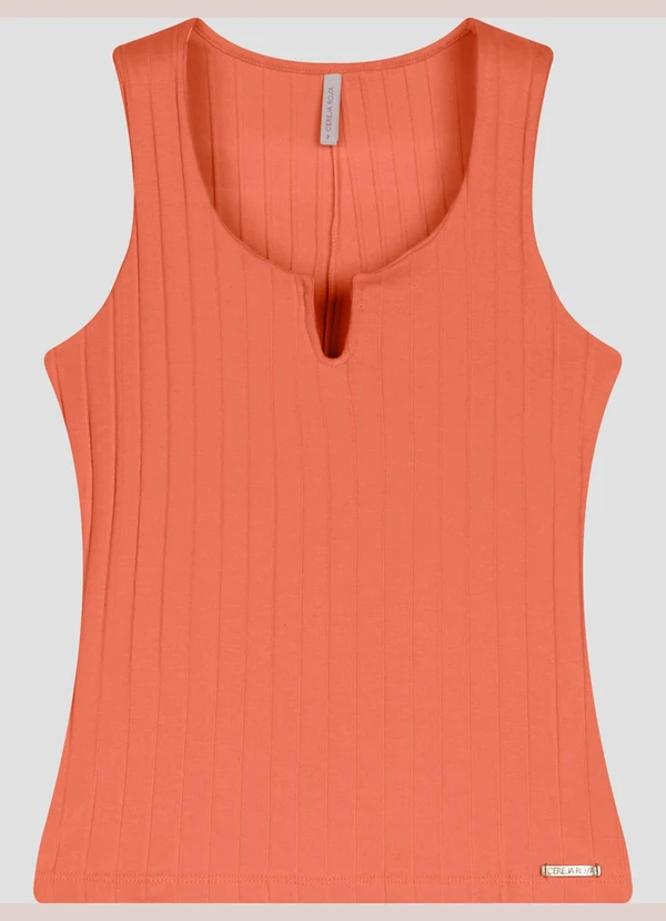 Cereja Rosa - Blusa Regata Feminina em Cotton Canelado Laranja