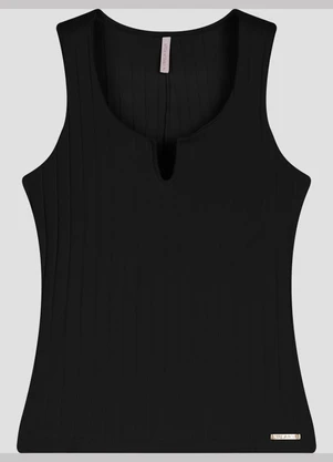 Cereja Rosa - Blusa Regata Feminina em Cotton Canelado Preto - CEREJA ROSA