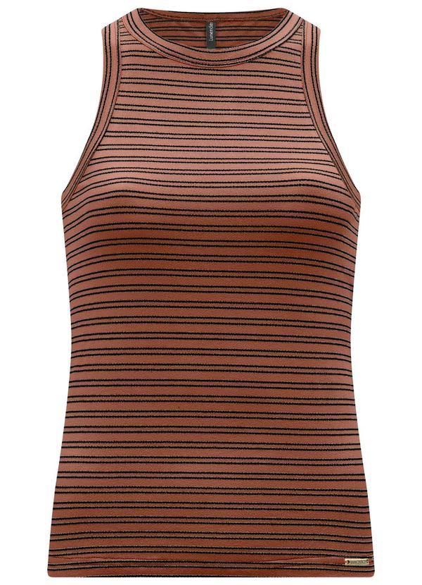 Lunender - Blusa Regata Justa em Malha Listrada Laranja