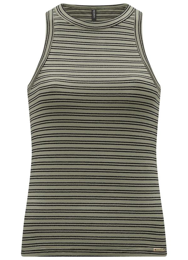 Lunender - Blusa Regata Justa em Malha Listrada Verde