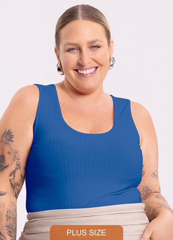 Lunender Mais Mulher - Blusa Regata Lisa Canelada Decote Redondo Azul