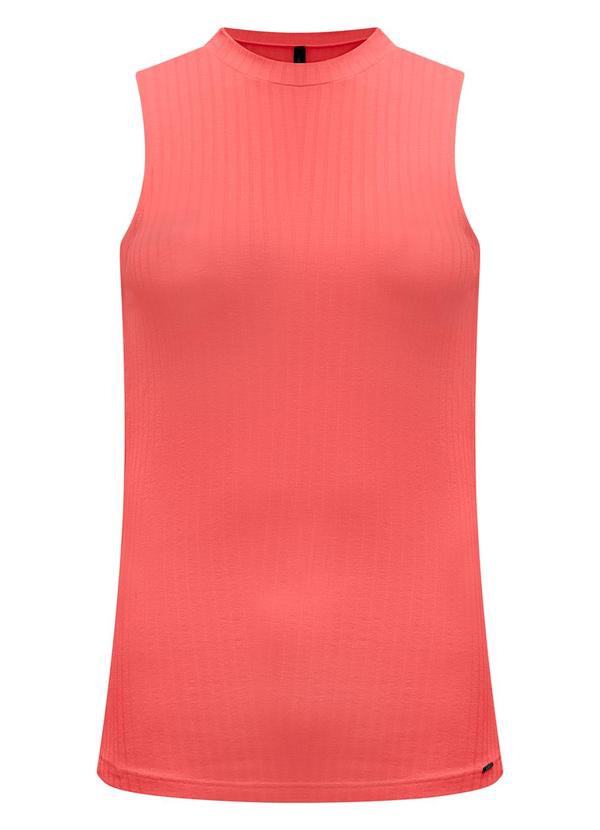 Lunender - Blusa Regata Lisa Gola Alta Canelada Laranja