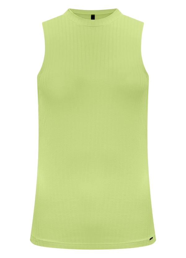 Lunender - Blusa Regata Lisa Gola Alta Malha Canelada Verde