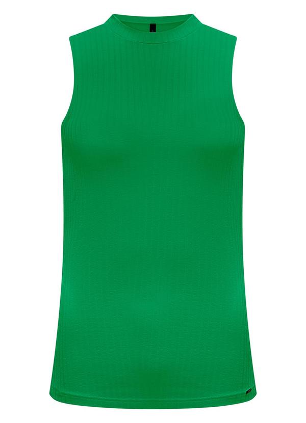 Lunender - Blusa Regata Lisa Gola Alta Malha Canelada Verde