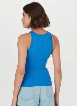 Malwee - Blusa Regata Malha Canelada de Viscose Azul - MALWEE