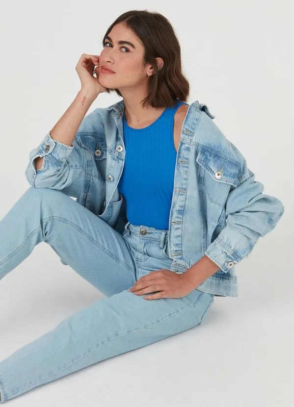 Malwee - Blusa Regata Malha Canelada de Viscose Azul 3