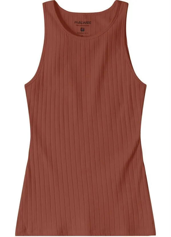 Malwee - Blusa Regata Malha Canelada de Viscose Marrom 6