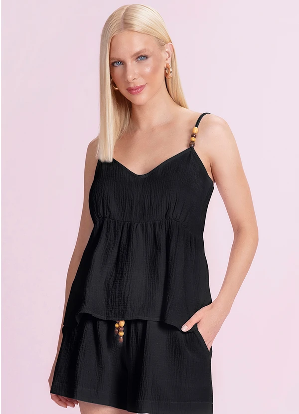 Angel - Blusa Regata Malha Gaze Preto