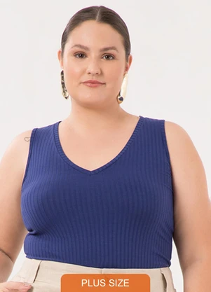 Lunender Mais Mulher - Blusa Regata Plus Size com Decote em V Azul - LUNENDER MAIS MULHER