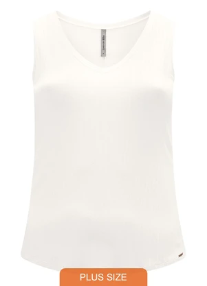 Lunender Mais Mulher - Blusa Regata Plus Size com Decote em V Branco - LUNENDER MAIS MULHER