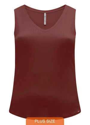 Lunender Mais Mulher - Blusa Regata Plus Size com Decote em V Marrom - LUNENDER MAIS MULHER