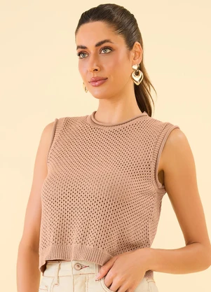 Angel - Blusa Regata Tricot Bege - ANGEL