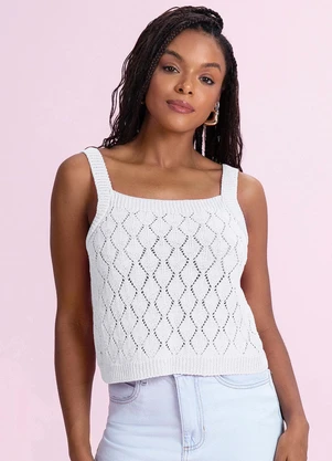 Angel - Blusa Regata Tricot Branco - ANGEL