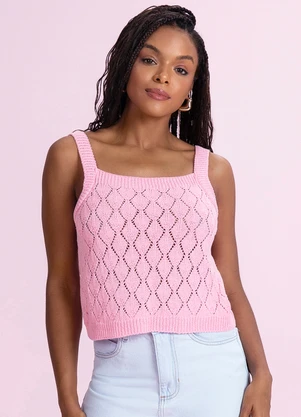 Angel - Blusa Regata Tricot Rosa - ANGEL