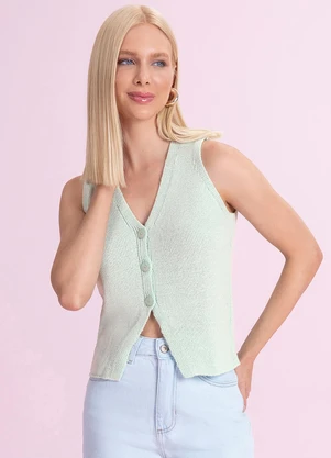 Angel - Blusa Regata Tricot Verde - ANGEL