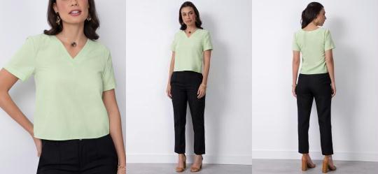 Blusa Regata Verde �i com Recorte no Decote em V