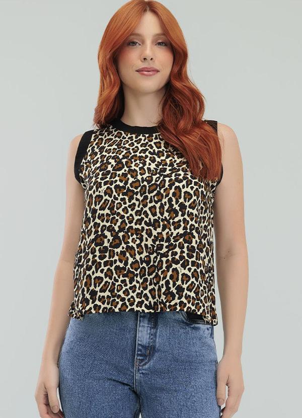 Angel - Blusa Regata Viscose Estampada Preto