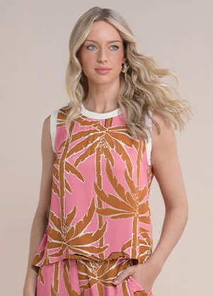 Angel - Blusa Regata Viscose Estampada Rosa - ANGEL