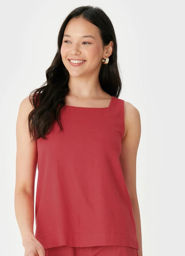 Malwee - Blusa Reta com Amarração Vermelho