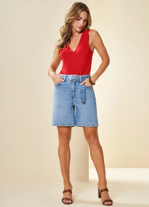 Doce Trama - Blusa sem Manga com Decote V Vermelho - DOCE TRAMA
