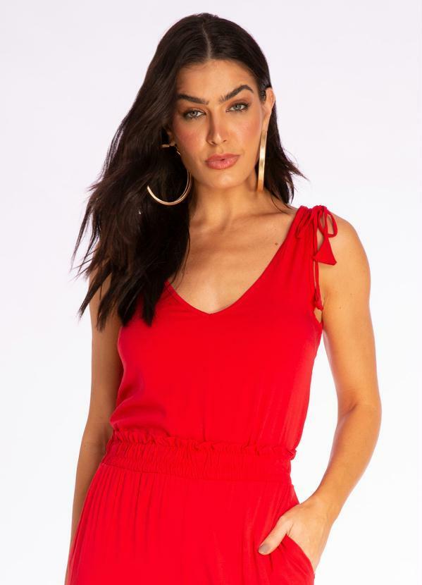 Doce Trama - Blusa sem Manga de Tecido Vermelho