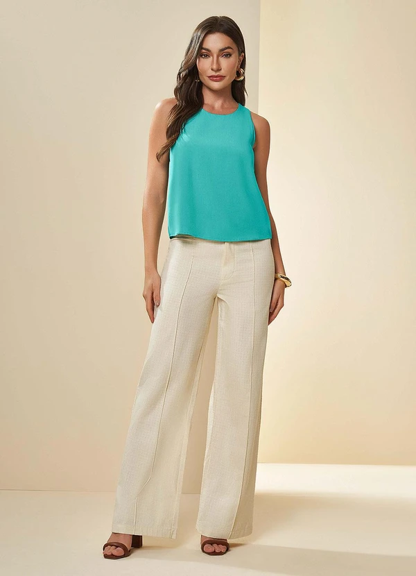 Doce Trama - Blusa sem Manga em Plano Viscose Azul 2