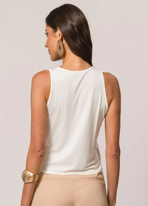 Doce Trama - Blusa sem Manga em Sarja e Malha Viscose Branco - DOCE TRAMA