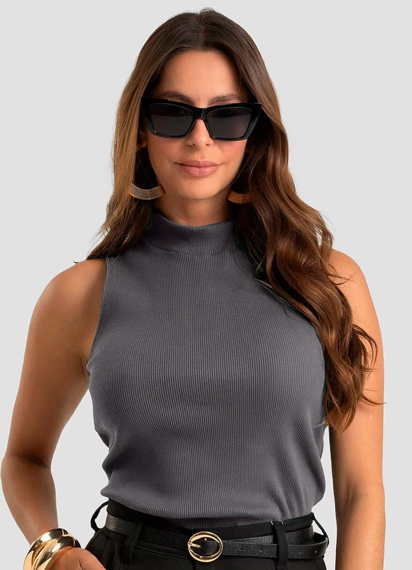 Dianna - Blusa sem Manga Feminina em Ribana Cinza