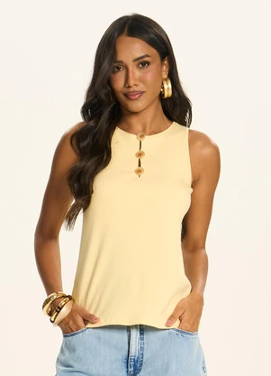 Doce Trama - Blusa sem Mangas com Botões Decorativos Amarelo - DOCE TRAMA