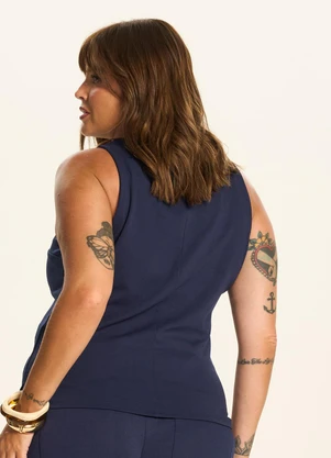 Doce Trama - Blusa sem Mangas com Gola Redonda Azul - DOCE TRAMA
