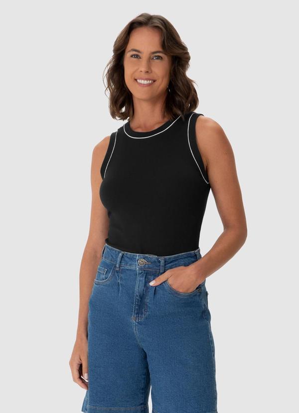 Malwee - Blusa Tradicional Canelada Preto