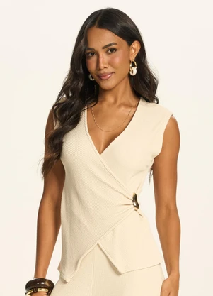 Doce Trama - Blusa Transpassada com Fivela Lateral Branco - DOCE TRAMA