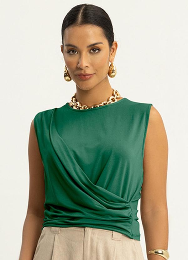 Lunender - Blusa Transpassada em Malha de Viscose Verde