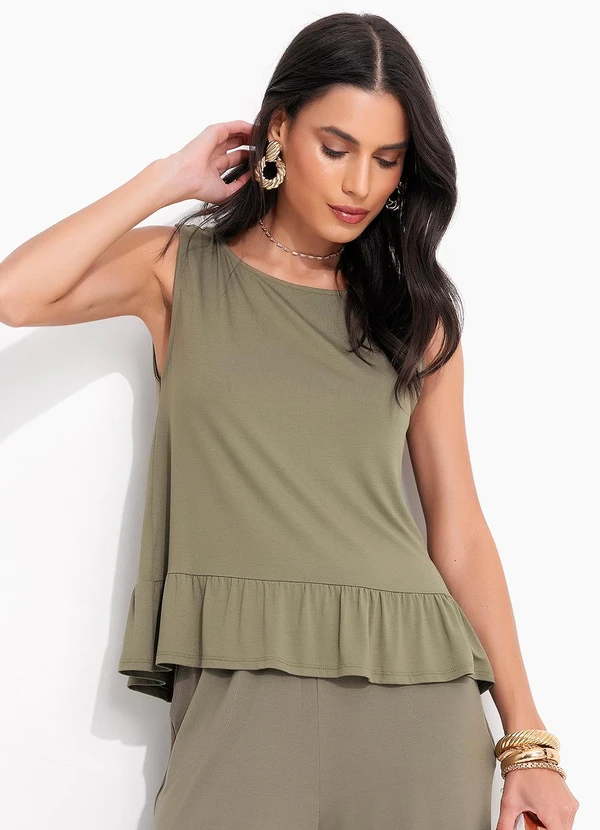 Quintess - Blusa Verde Oliva em Malha de Viscose
