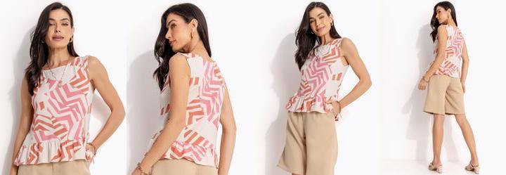 Blusa Geomtrico Bicolor em Malha de Viscose