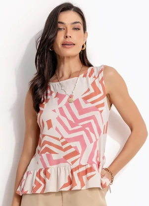 Quintess - Blusa Geométrico Bicolor em Malha de Viscose - QUINTESS