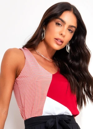 Bimini - Blusa Vermelho em Meia Malha Listrada - BIMINI