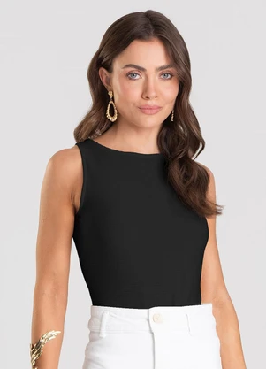 Dianna - Body Feminino Canelado Preto - DIANNA