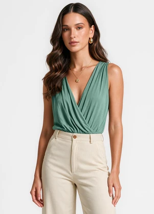 Dianna - Body Feminino Decote Transpassado Verde - DIANNA
