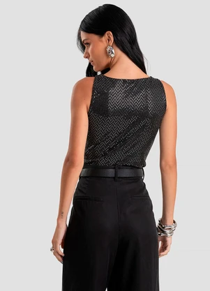 Dianna - Body Feminino em Malha Lantejoula Preto - DIANNA