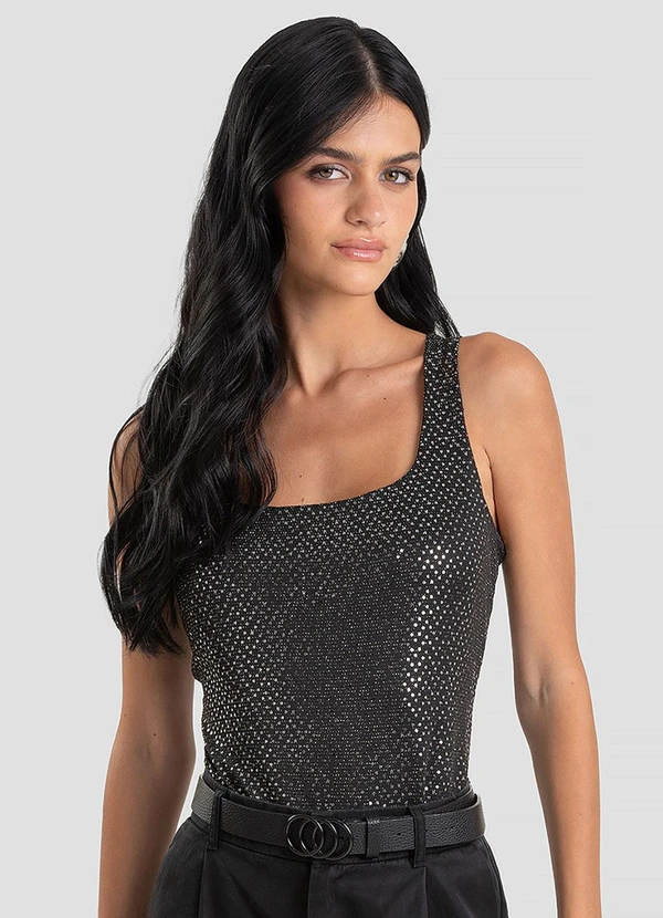 Dianna - Body Feminino em Malha Lantejoula Preto