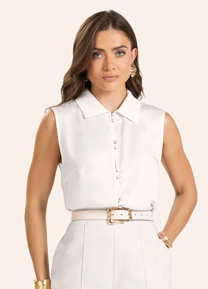 Endless - Camisa Gola Polo Feminina Bege - ENDLESS