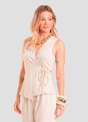 Dianna - Colete Feminino em Malha Visco Maquinetada Bege - DIANNA