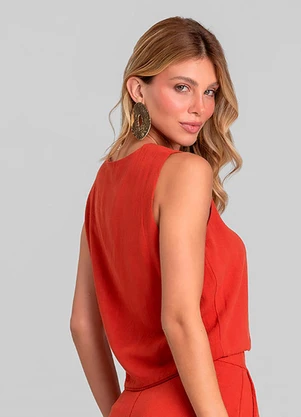 Dianna - Colete Feminino em Tecido Linho Laranja - DIANNA