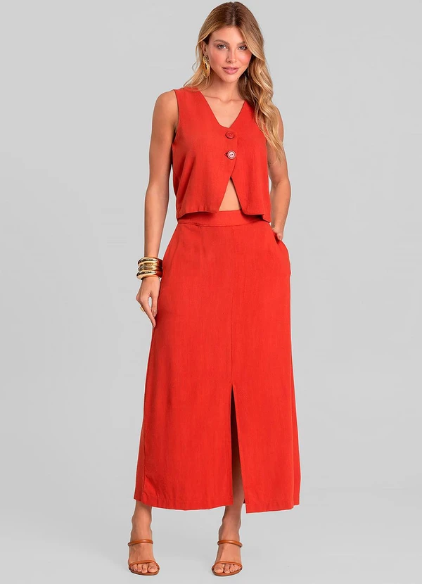 Dianna - Colete Feminino em Tecido Linho Laranja 3