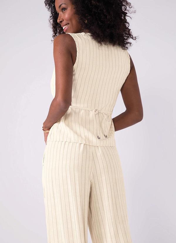 Marialícia - Colete Feminino Listrado Bege 2