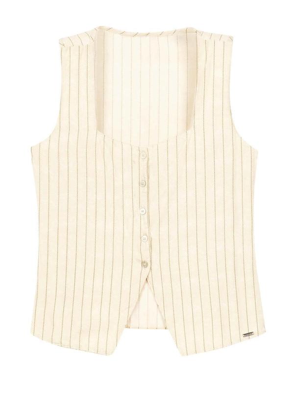 Marialícia - Colete Feminino Listrado Bege 4